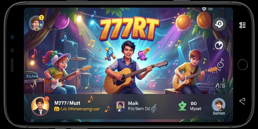 Screenshot gameplay 777RT menampilkan berbagai tantangan musik yang seru.