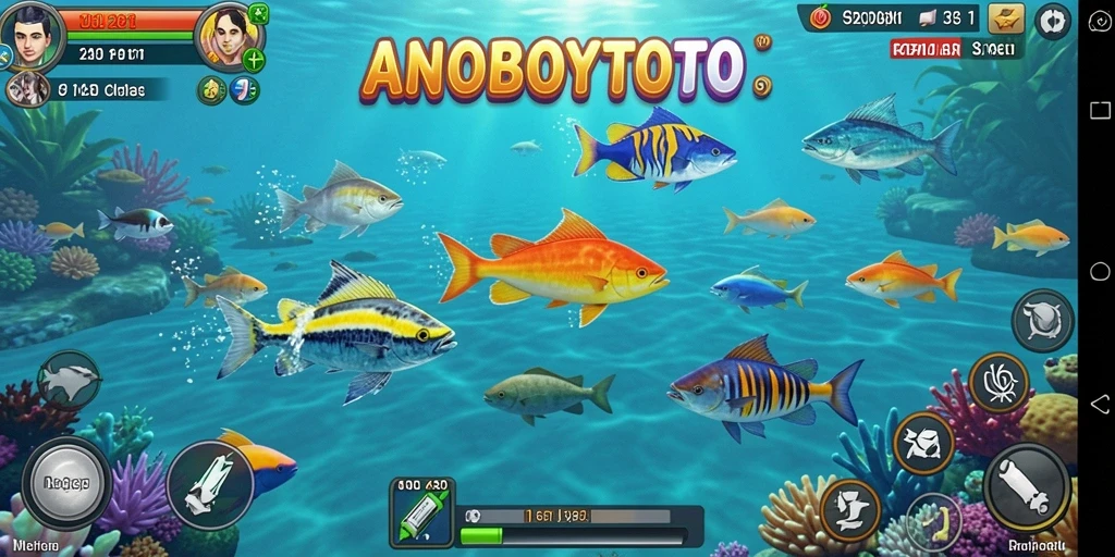Tampilan gameplay seru ANOBOYTOTO dengan ikan berwarna-warni.