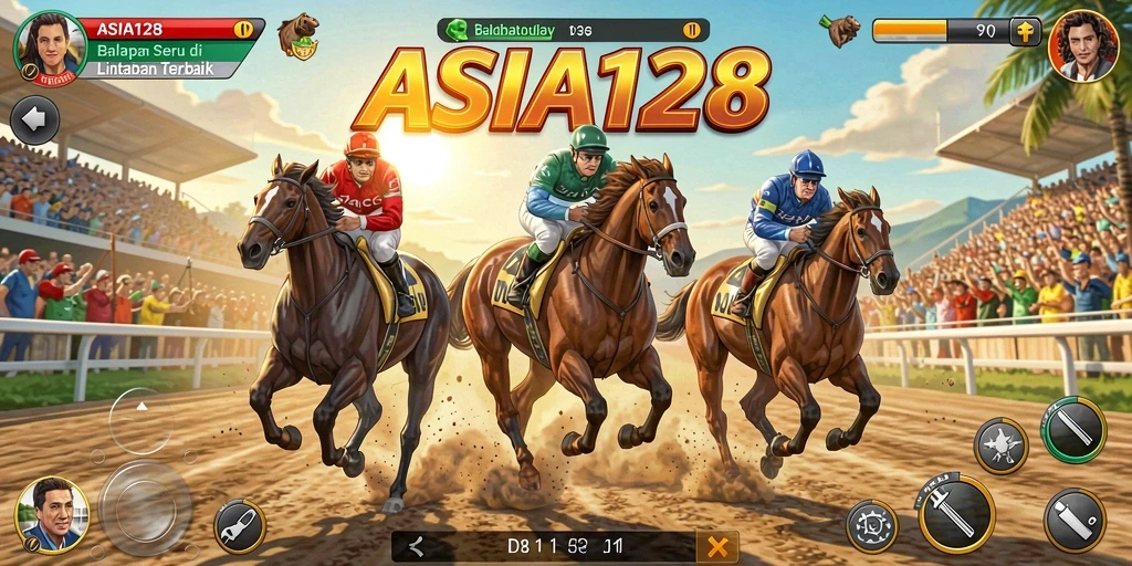 Tampilan mendebarkan balapan di ASIA128 dengan latar lintasan yang dinamis.