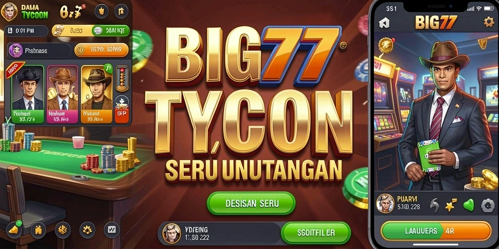 Tangkapan layar gameplay BIG77 menampilkan aktivitas manajemen bisnis yang seru.