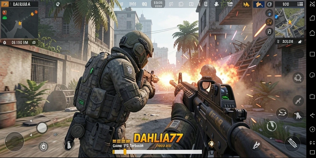Screenshot gameplay DAHLIA77 dengan aksi tembak-menembak yang mendebarkan.
