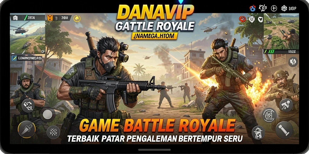 Screenshot gameplay intens dari pertarungan di DANAVIP Battle Royale.