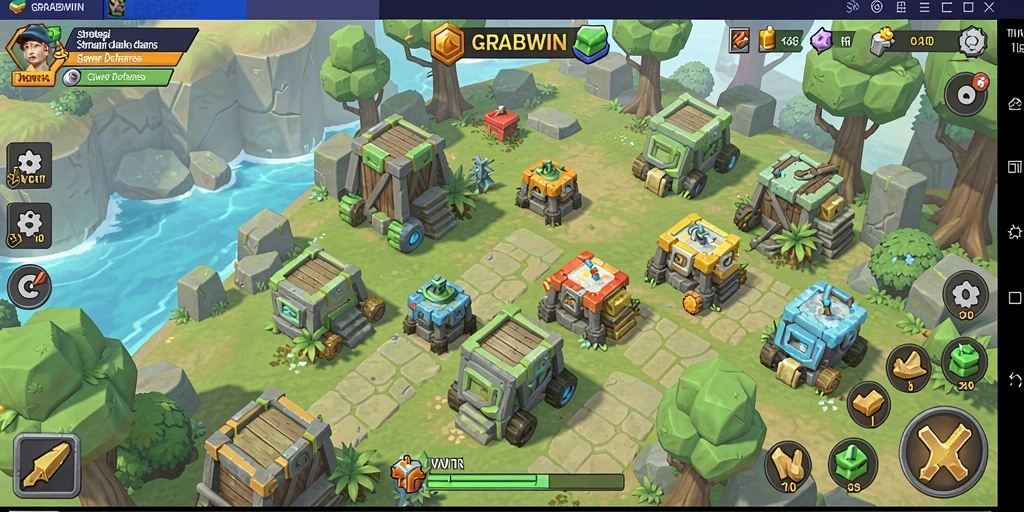 Tampilan menarik dari gameplay Tower Defense di GRABWIN.