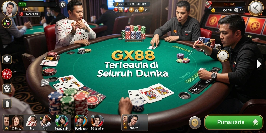 Screenshot GX88 menampilkan pertandingan Poker yang mendebarkan.