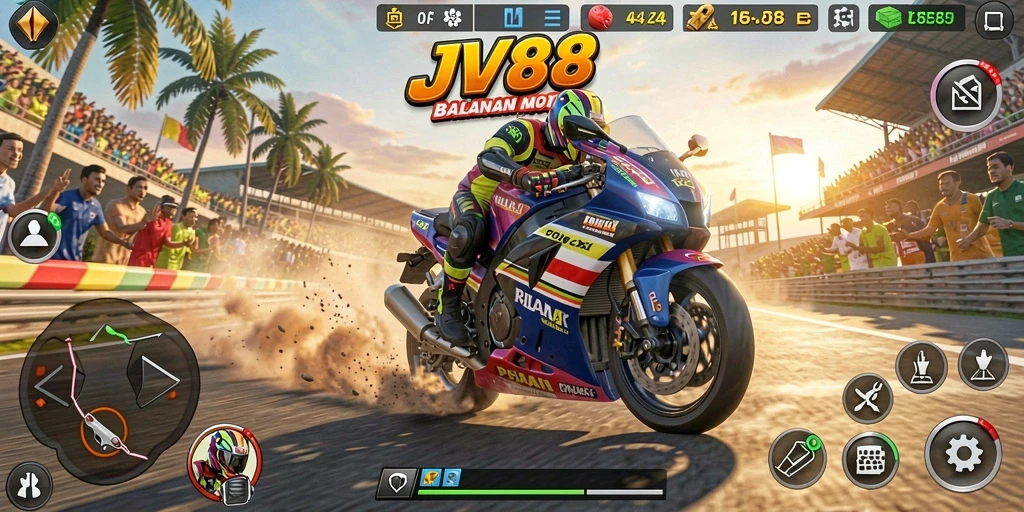 Tampilan gameplay JV88 saat balapan motor dengan grafik menawan.