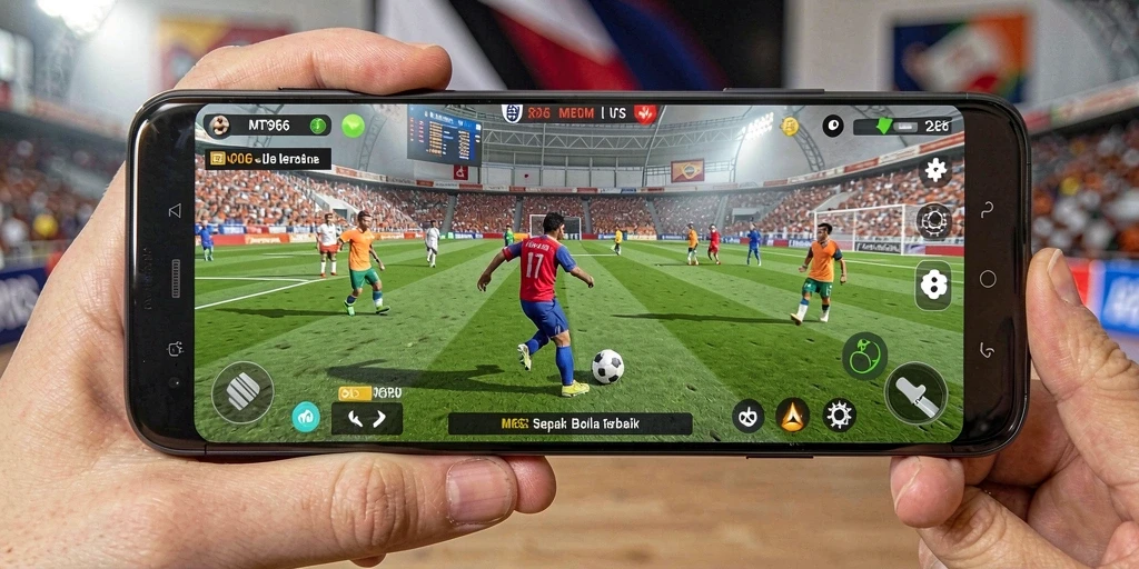 Tampilan gameplay intens dari MT966 yang penuh aksi sepak bola.