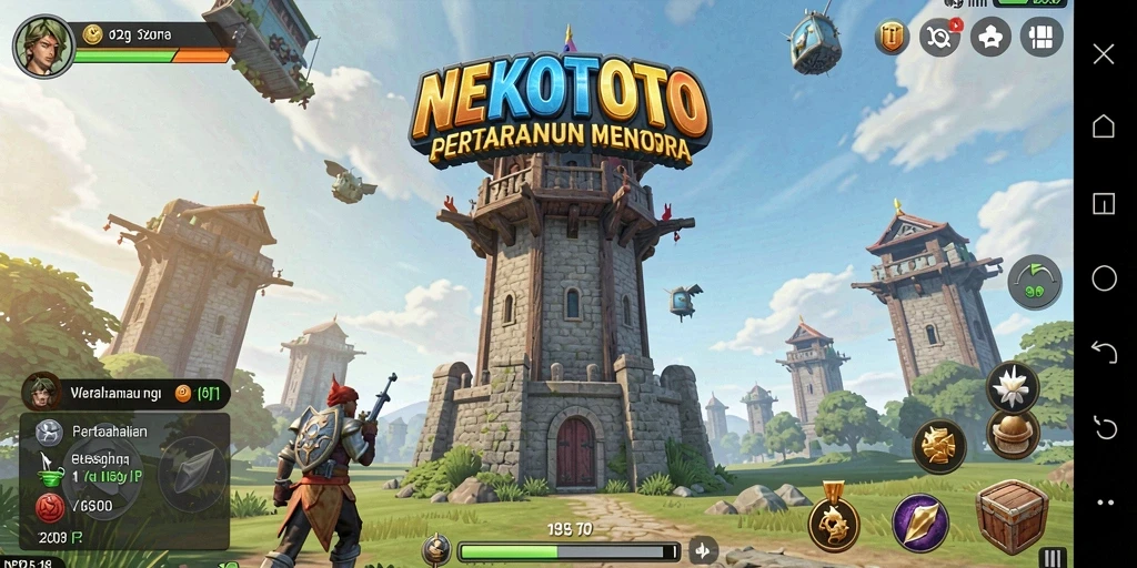 Tampilan menarik dan seru dari gameplay NEKOTOTO Tower Defense.