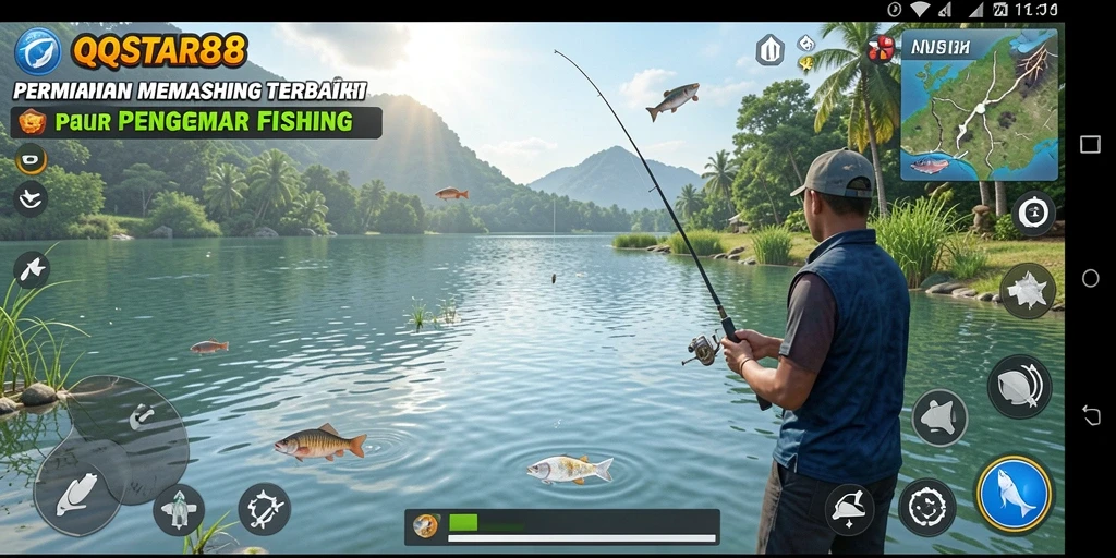 Tampilan gameplay <strong>QQSTAR88</strong> yang menampilkan aksi memancing yang seru.