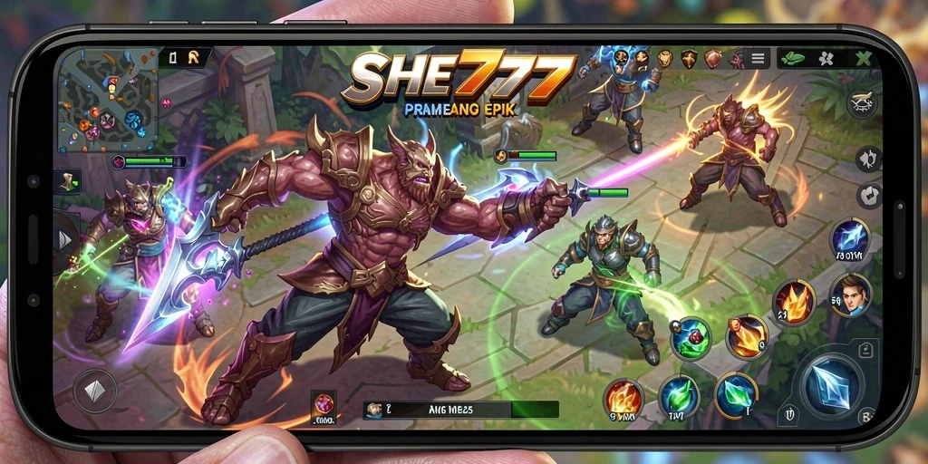 Tampilan dramatis pertarungan epik dalam gameplay MOBA.