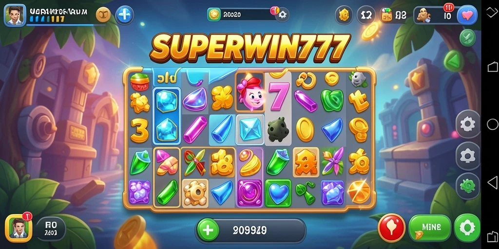 Screenshot gameplay SUPERWIN777 menampilkan aksi mencocokkan item yang seru.